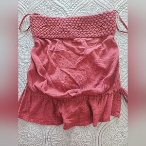 Textured Pink/burnt red Strapless Top